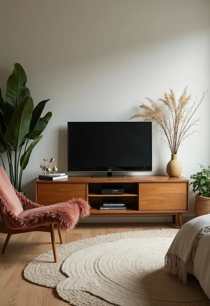 30 Bedroom Ideas with TV That Balance Relaxation & Design - 29. Vintage Meets Modern