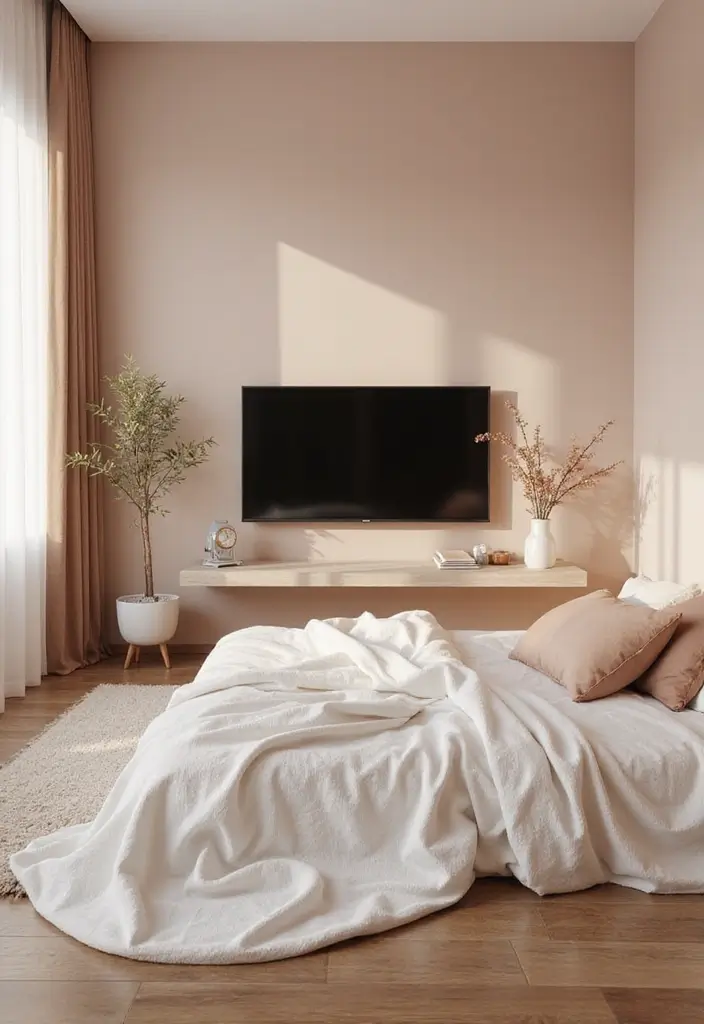 30 Bedroom Ideas with TV That Balance Relaxation & Design - 30. Tranquil Color Palettes