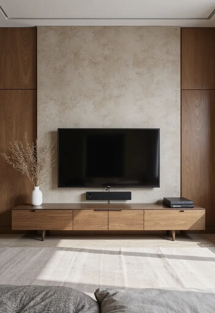 30 Bedroom Ideas with TV That Balance Relaxation & Design - 4. Textured Backdrop