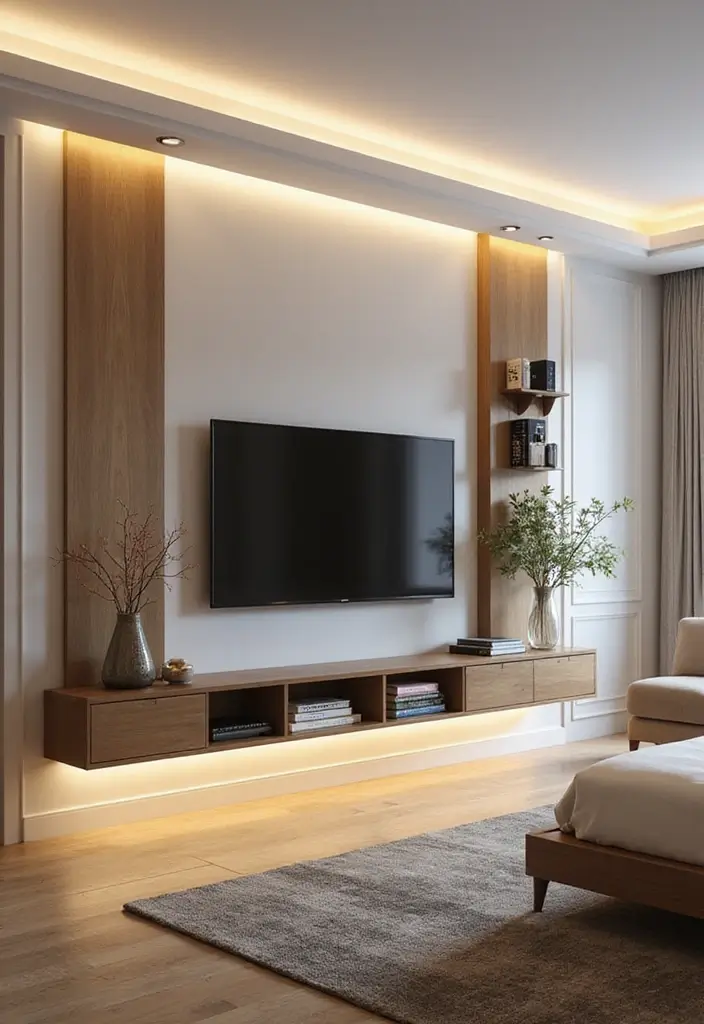 30 Bedroom Ideas with TV That Balance Relaxation & Design - 5. Floating TV Stand