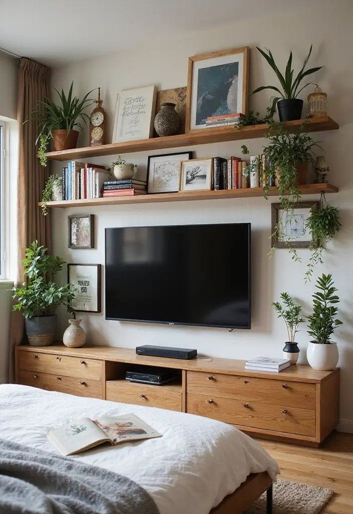 30 Bedroom Ideas with TV That Balance Relaxation & Design - 7. Stylish Media Wall