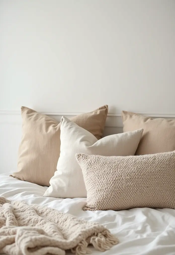 30 Beige Aesthetic Bedroom Ideas That Feel Calm & Minimalist - 16. Beige Throw Pillows