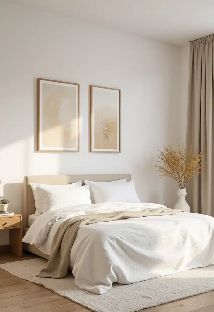 30 Beige Aesthetic Bedroom Ideas That Feel Calm & Minimalist - 26. Beige Artwork