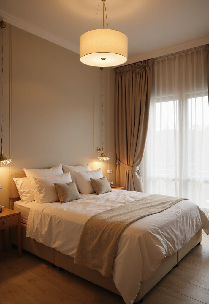 30 Beige Aesthetic Bedroom Ideas That Feel Calm & Minimalist - 27. Elegant Lighting Fixtures