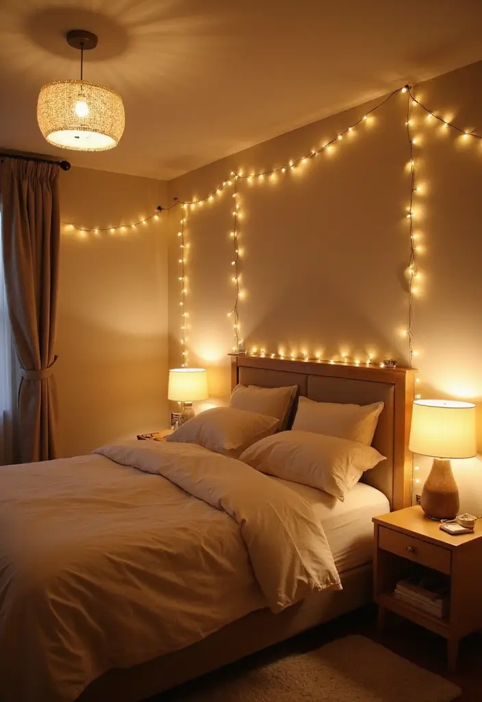 30 Beige Aesthetic Bedroom Ideas That Feel Calm & Minimalist - 7. Layered Lighting