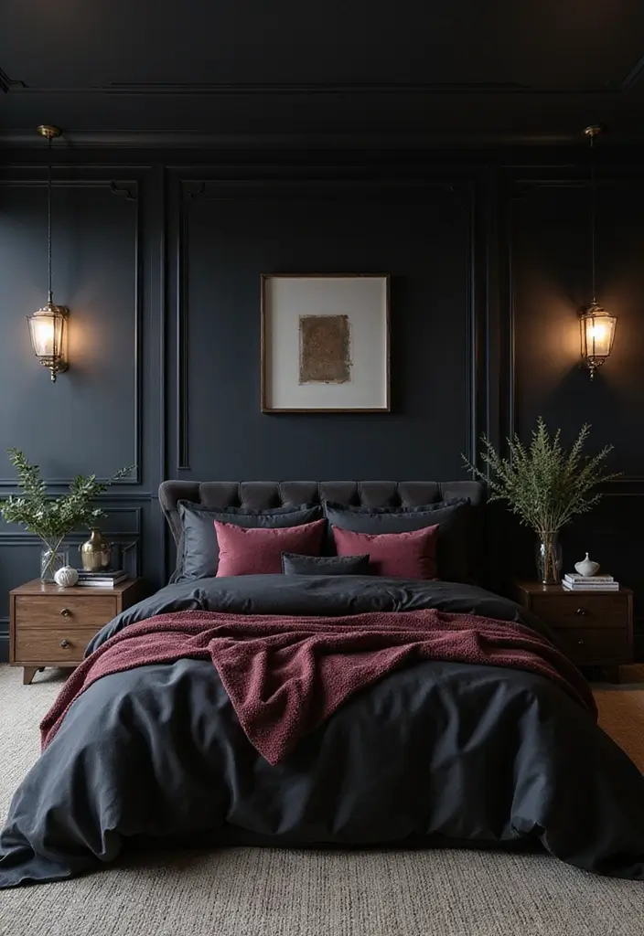 30 Black Aesthetic Bedroom Ideas That Are Sleek and Stylish - 17. Dark Color Accents