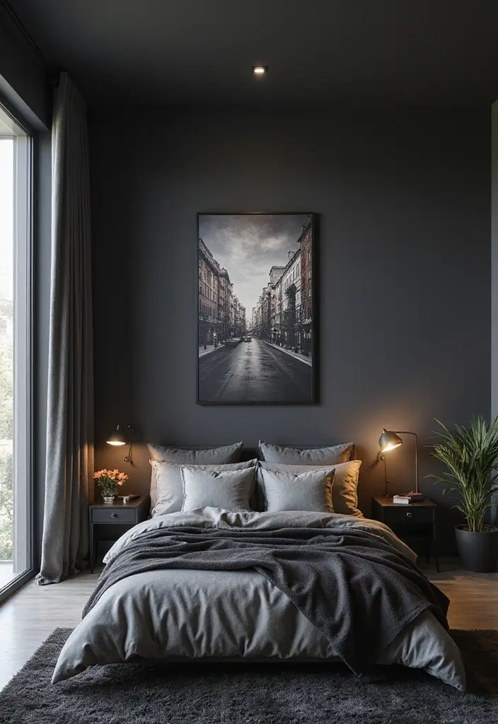 30 Black Aesthetic Bedroom Ideas That Are Sleek and Stylish - 21. Custom Artwork