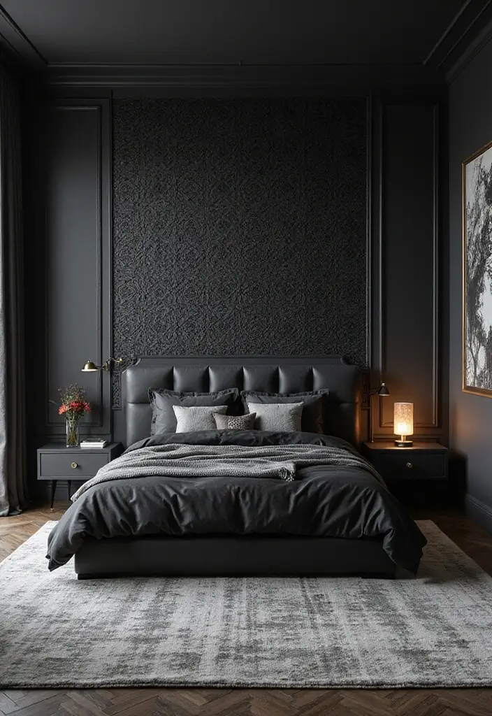 30 Black Aesthetic Bedroom Ideas That Are Sleek and Stylish - 3. Bold Accent Walls