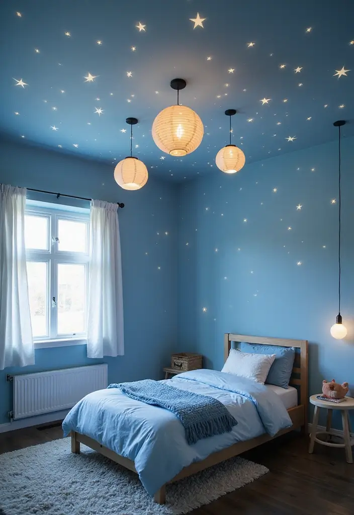 30 Blue Bedroom Ideas for Boys That Are Cool and Timeless - 10. Fun Ceiling Décor