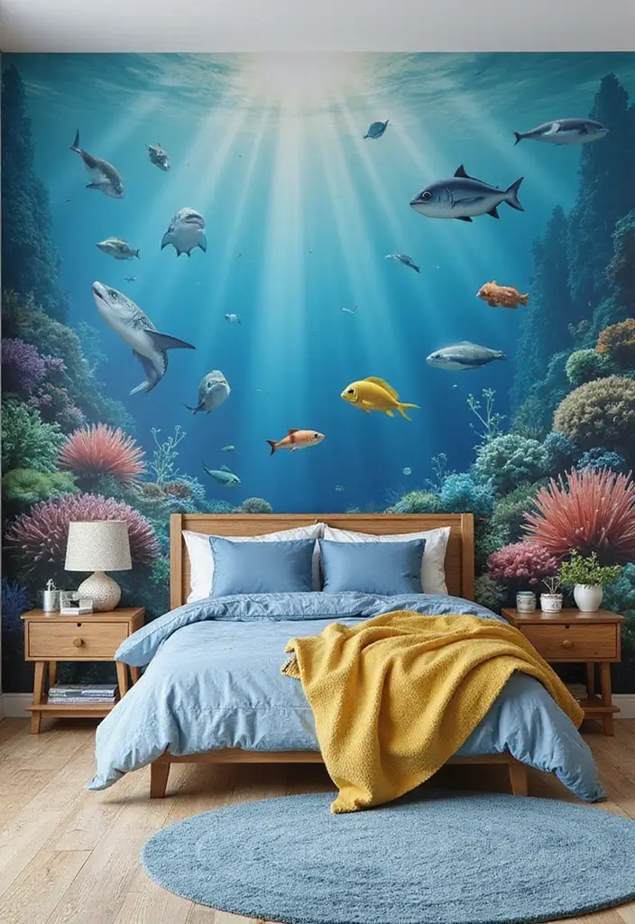 30 Blue Bedroom Ideas for Boys That Are Cool and Timeless - 13. Ocean-Themed Wall Murals