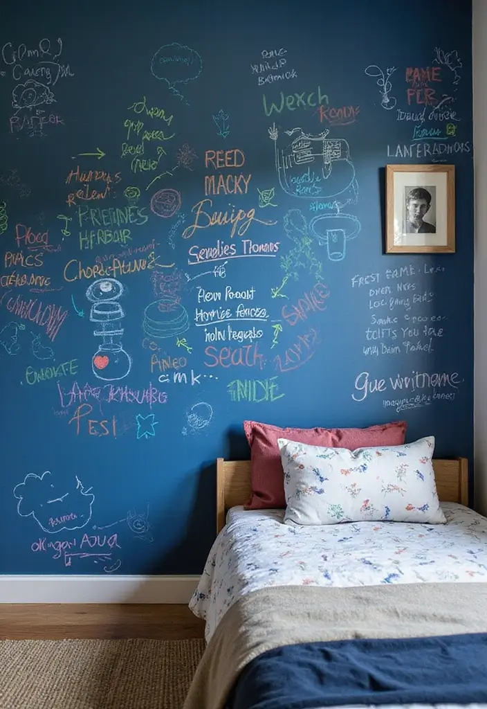 30 Blue Bedroom Ideas for Boys That Are Cool and Timeless - 20. Interactive Chalkboard Walls