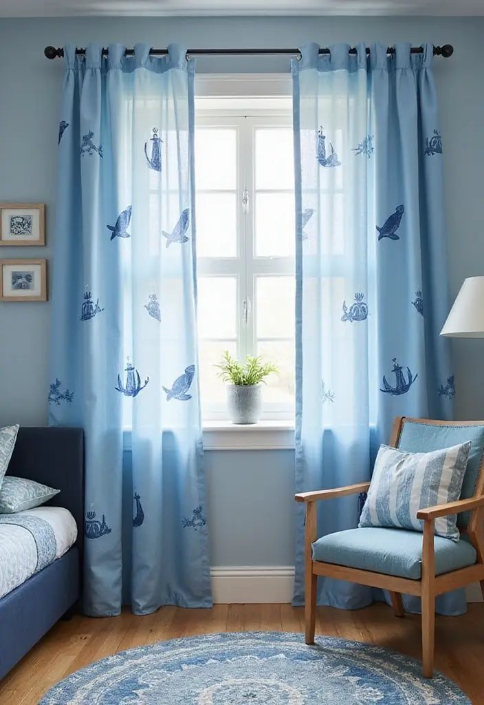 30 Blue Bedroom Ideas for Boys That Are Cool and Timeless - 27. Sea-Themed Curtains
