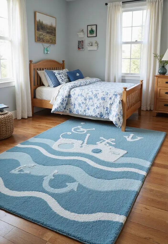 30 Blue Bedroom Ideas for Boys That Are Cool and Timeless - 7. Nautical Rugs
