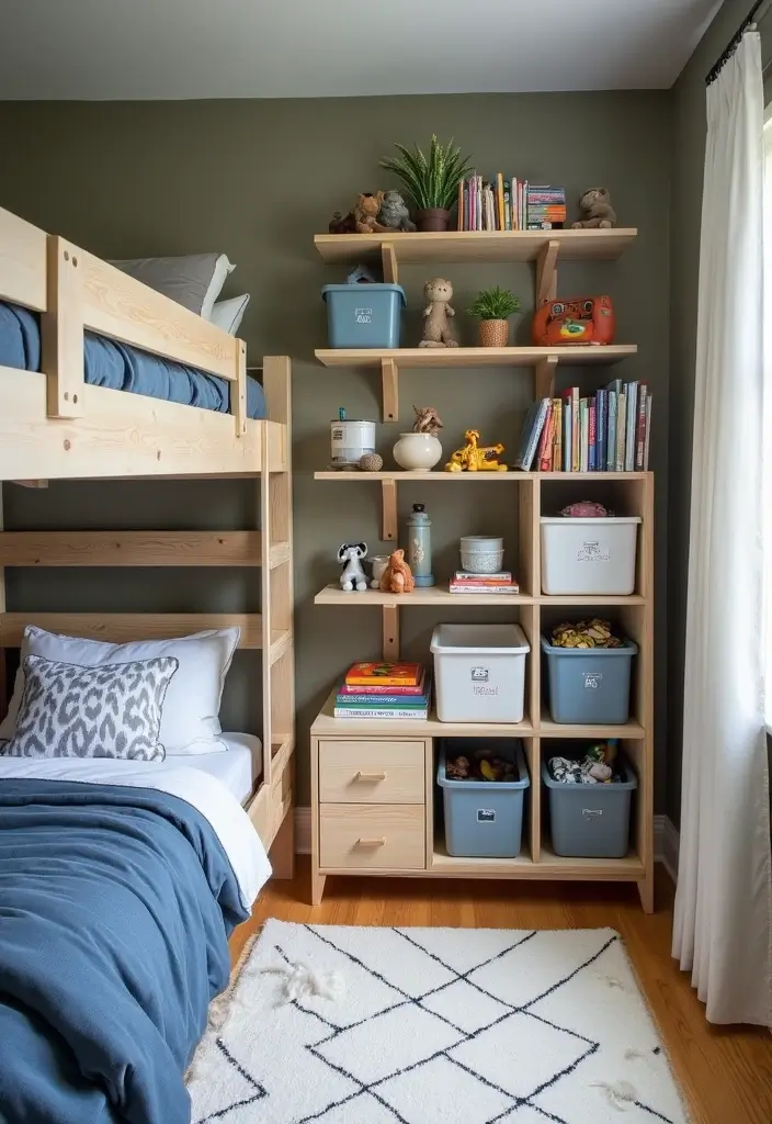 30 Boys Bedroom Ideas with Bunk Beds That Save Space in Style - 12. Smart Storage Solutions