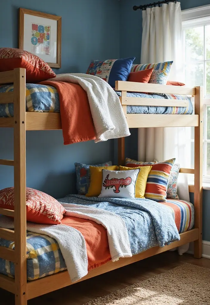 30 Boys Bedroom Ideas with Bunk Beds That Save Space in Style - 16. Layered Bedding for Extra Comfort