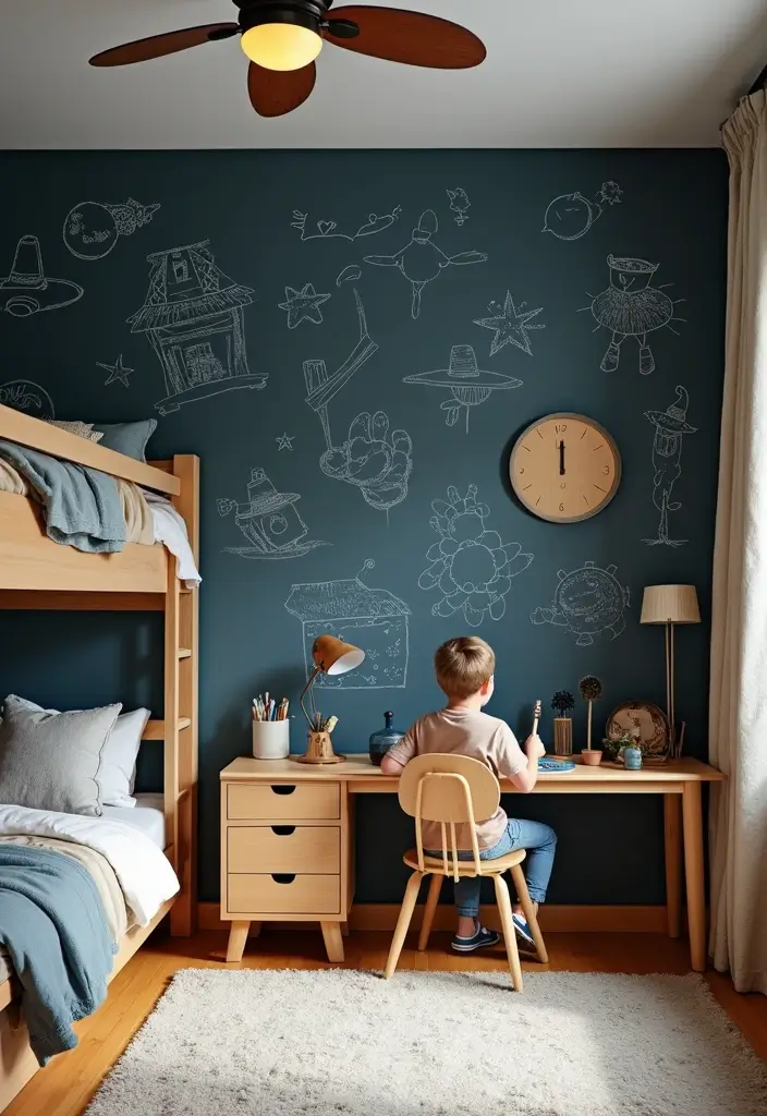 30 Boys Bedroom Ideas with Bunk Beds That Save Space in Style - 18. Interactive Wall Designs