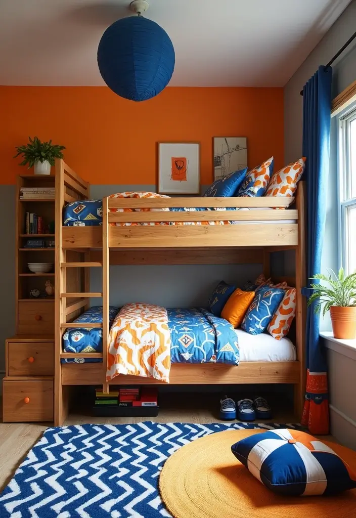 30 Boys Bedroom Ideas with Bunk Beds That Save Space in Style - 20. Bold Graphic Prints