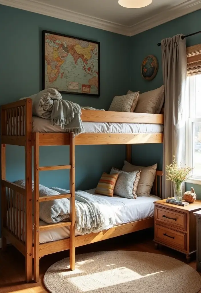 30 Boys Bedroom Ideas with Bunk Beds That Save Space in Style - 29. Vintage Travel-Inspired Bunk Beds
