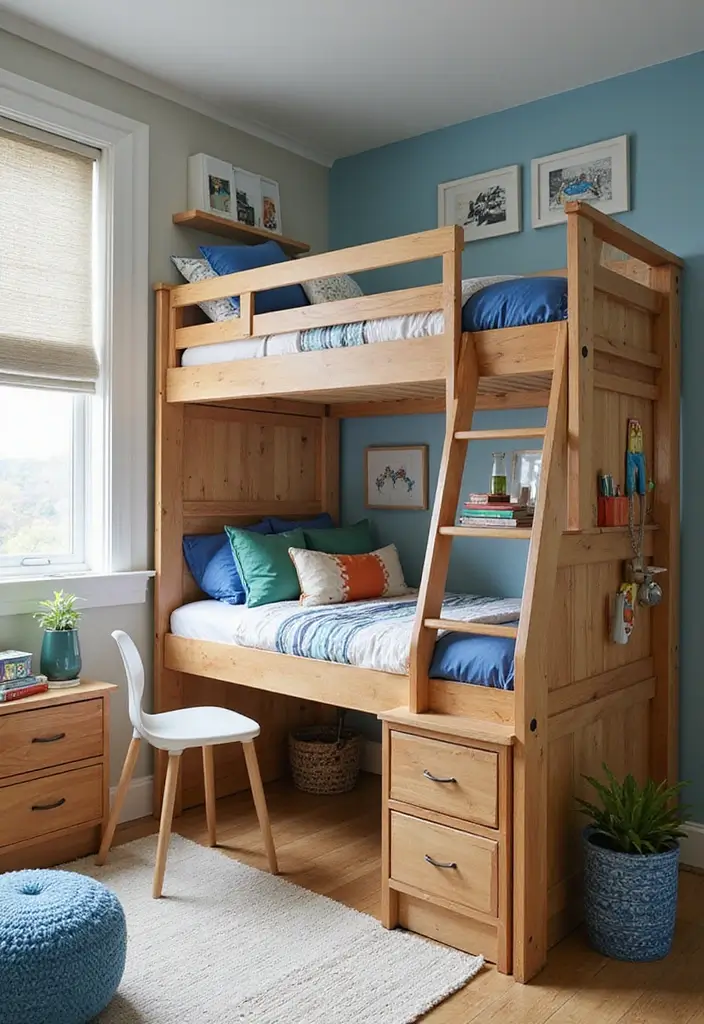 30 Boys Bedroom Ideas with Bunk Beds That Save Space in Style - 9. Space-Saving Loft Bunk Beds