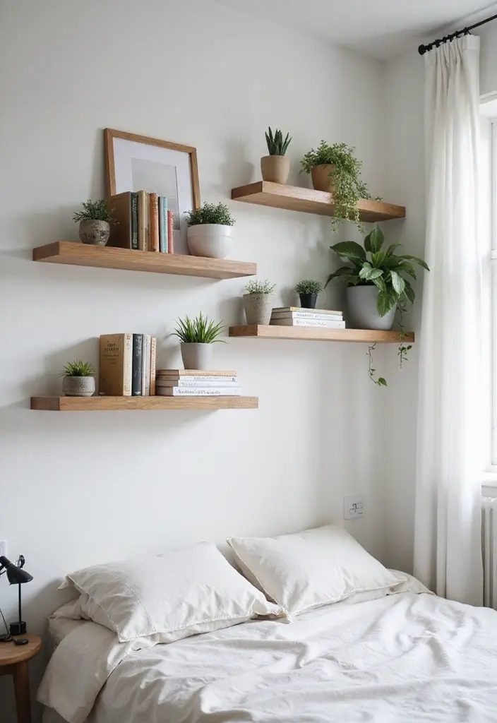 30 Cute Bedroom Ideas Aesthetic That Feel Perfect - 16. Minimalist Shelving