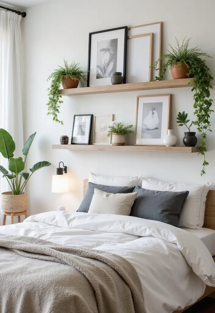 30 Cute Bedroom Ideas Aesthetic That Feel Perfect - 21. Wall Art on Shelves
