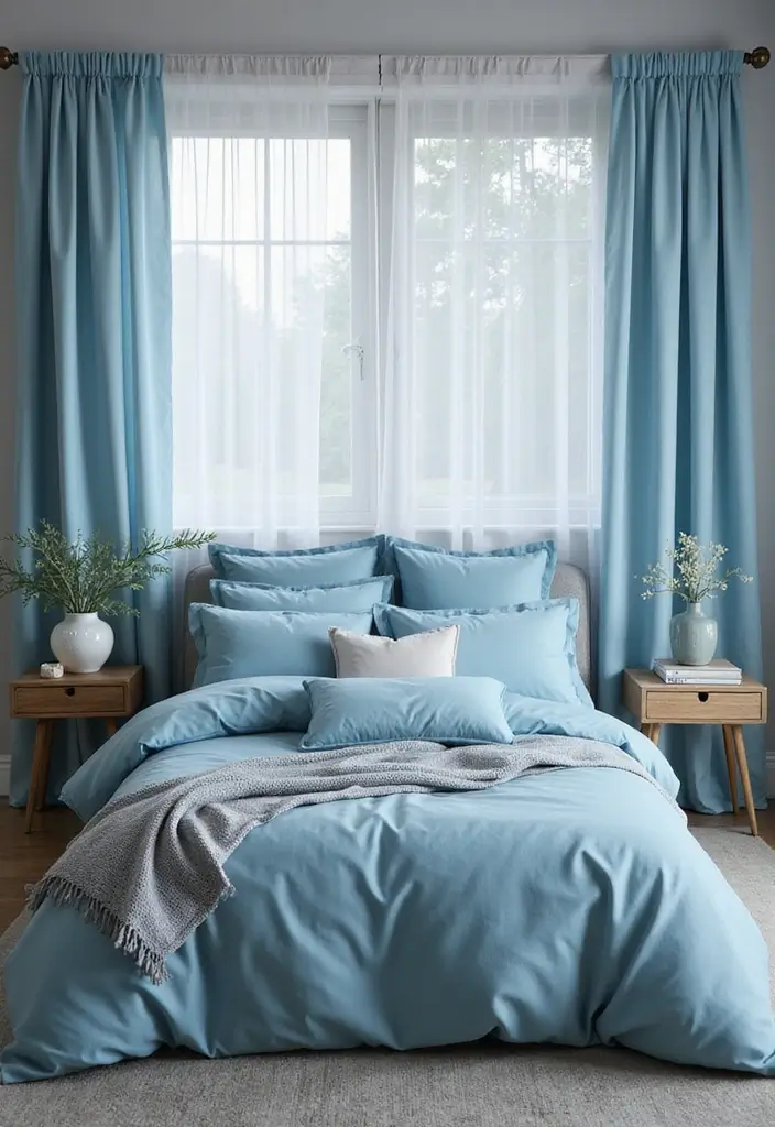 30 Dusty Blue Bedroom Ideas That Feel Calm & Sophisticated - 10. Layered Dusty Blue Hues
