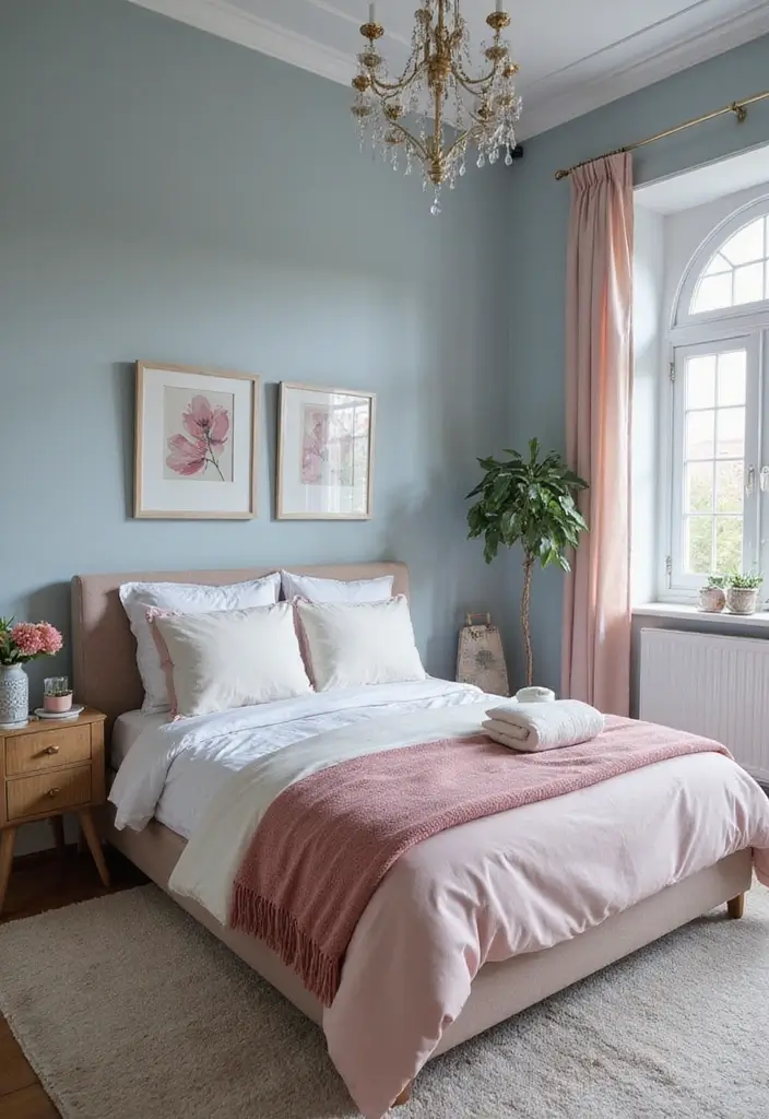 30 Dusty Blue Bedroom Ideas That Feel Calm & Sophisticated - 11. Dusty Blue and Soft Pink