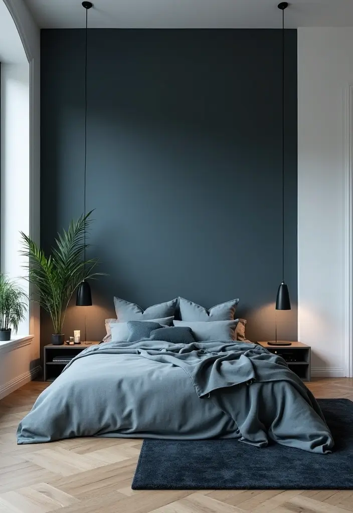 30 Dusty Blue Bedroom Ideas That Feel Calm & Sophisticated - 13. Dusty Blue with Monochrome Accents