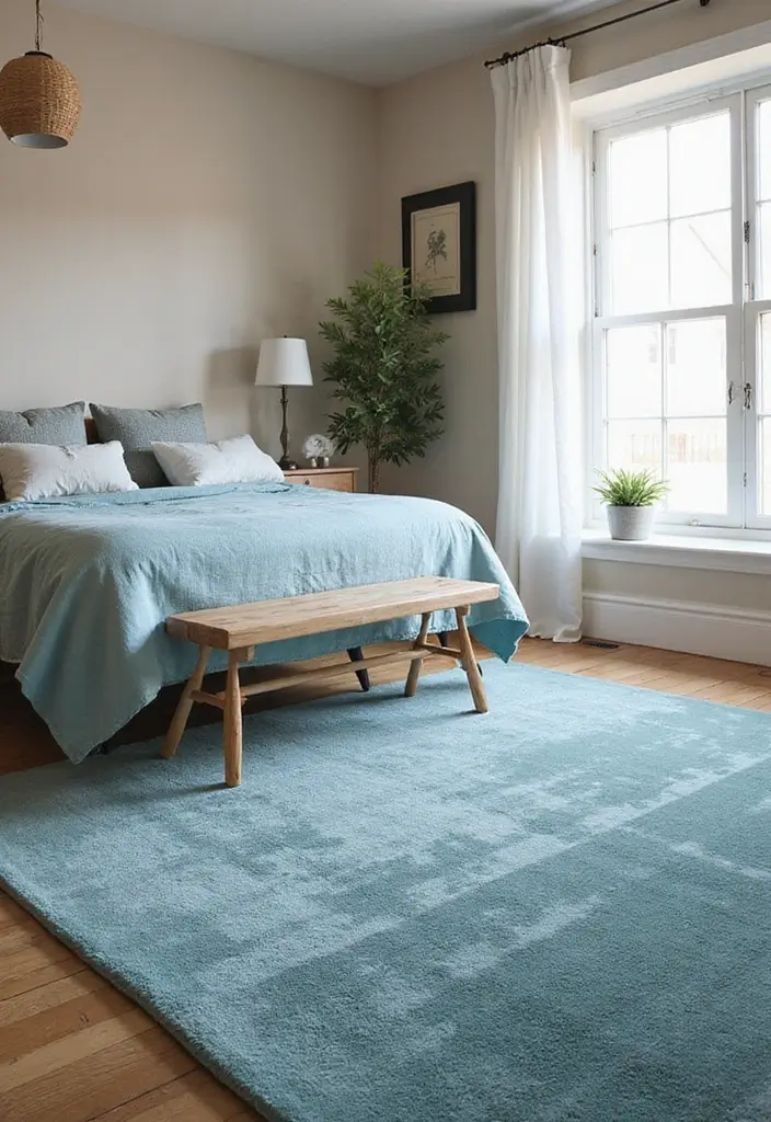 30 Dusty Blue Bedroom Ideas That Feel Calm & Sophisticated - 16. Dusty Blue Area Rugs
