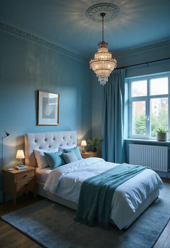 30 Dusty Blue Bedroom Ideas That Feel Calm & Sophisticated - 17. Dusty Blue Lighting Fixtures