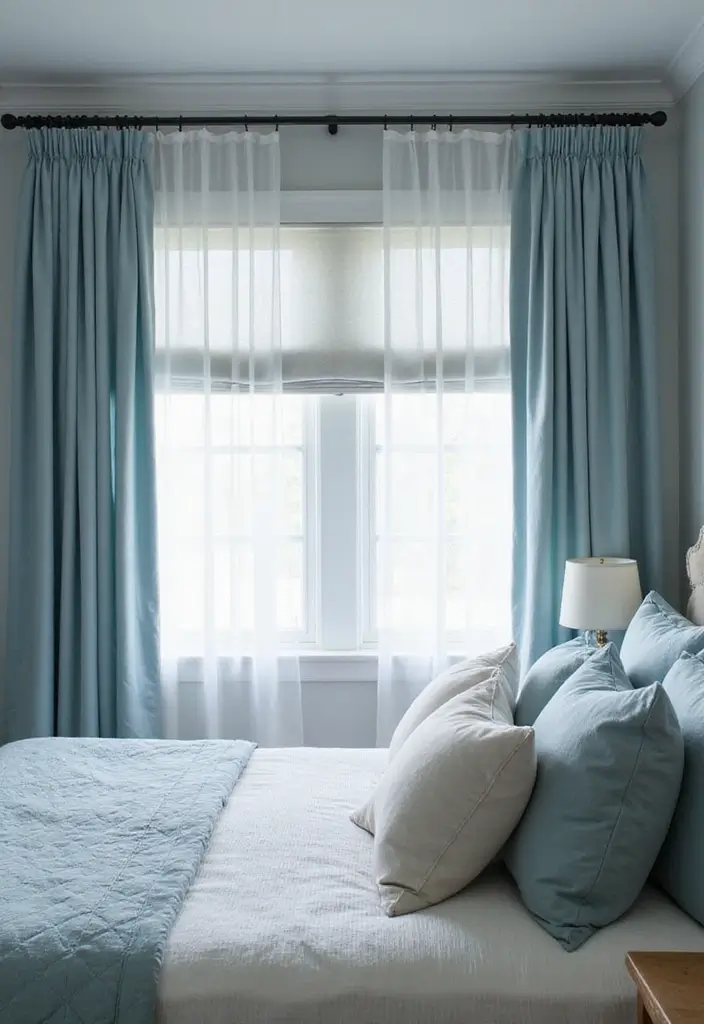 30 Dusty Blue Bedroom Ideas That Feel Calm & Sophisticated - 18. Dusty Blue Window Treatments