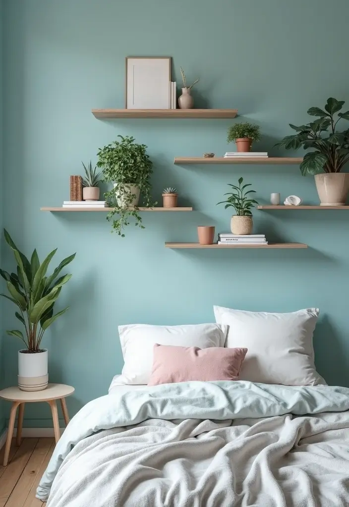 30 Dusty Blue Bedroom Ideas That Feel Calm & Sophisticated - 21. Dusty Blue Shelving