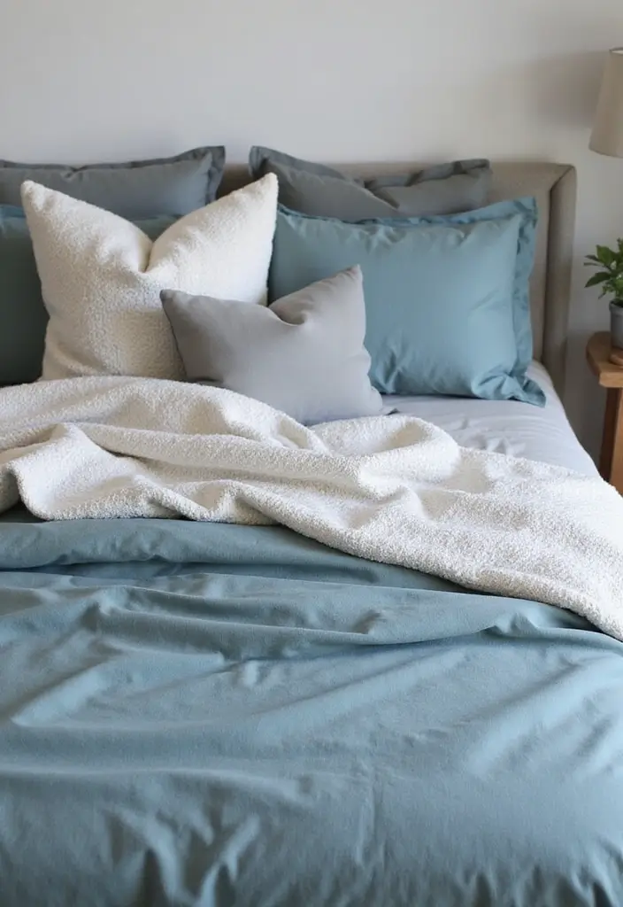 30 Dusty Blue Bedroom Ideas That Feel Calm & Sophisticated - 5. Dusty Blue Bedding