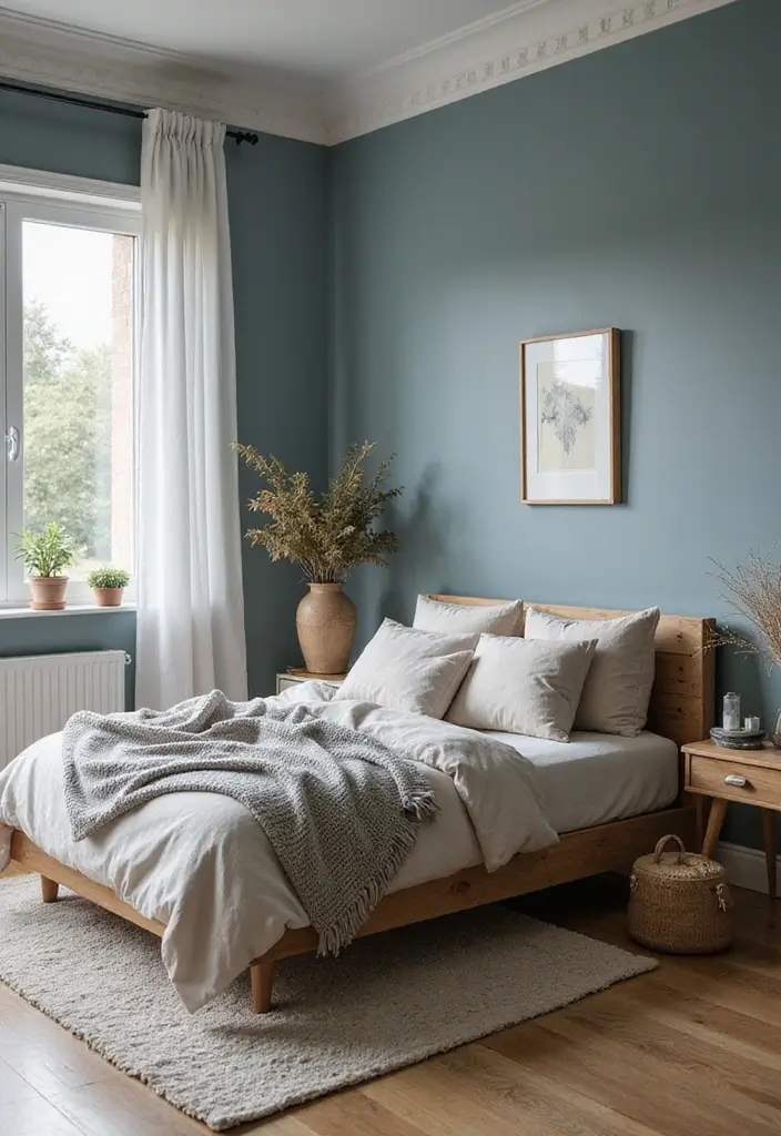 30 Dusty Blue Bedroom Ideas That Feel Calm & Sophisticated - 7. Dusty Blue with Natural Wood Elements