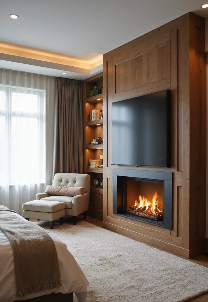 30 Fireplace in Bedroom Ideas That Add Warmth & Romance - 18. Multi-functional Fireplace Design