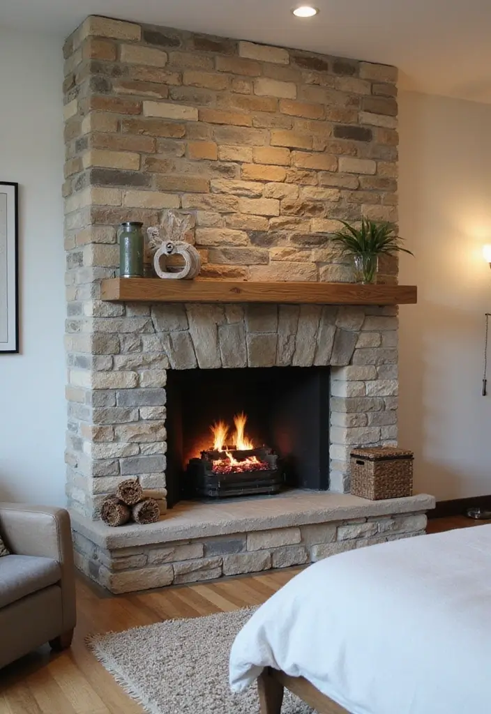 30 Fireplace in Bedroom Ideas That Add Warmth & Romance - 19. Textured Surround for Fireplace