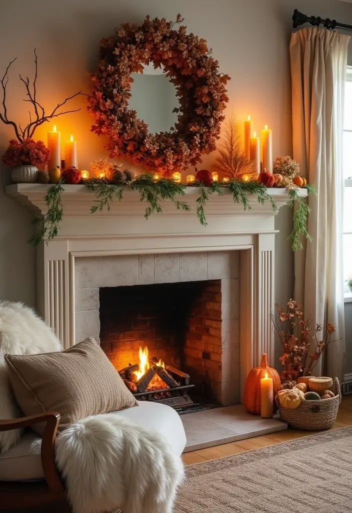 30 Fireplace in Bedroom Ideas That Add Warmth & Romance - 30. Seasonal Fireplace Decor
