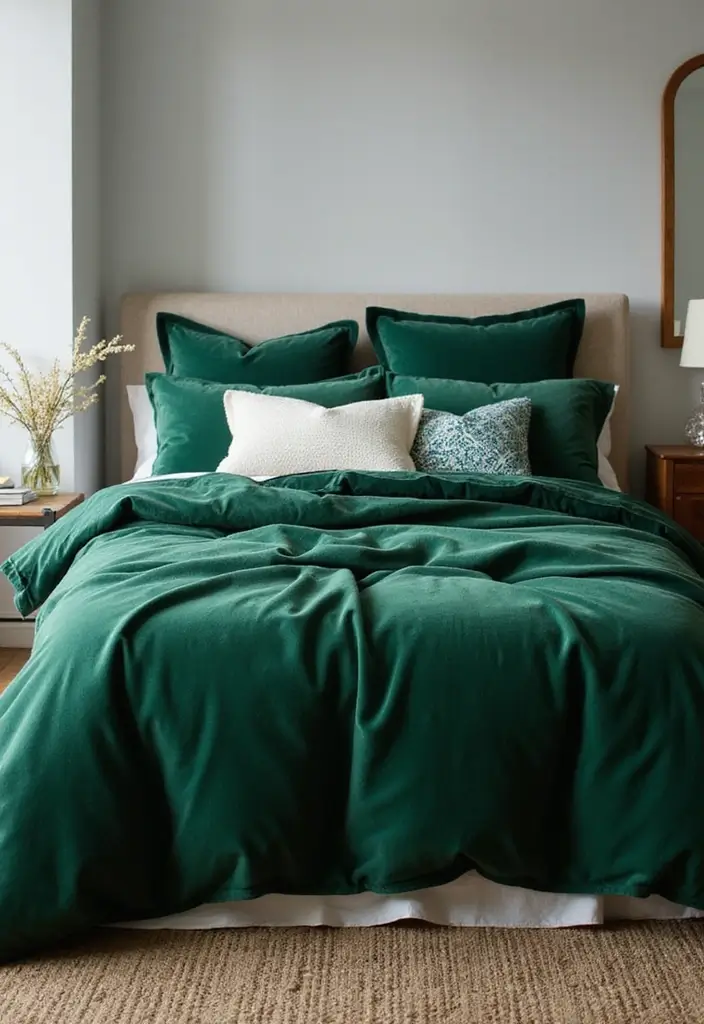 30 Green Velvet Bedroom Ideas That Feel Luxurious and Bold - 2. Green Velvet Duvet Cover