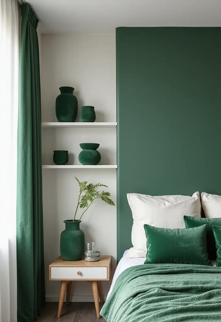 30 Green Velvet Bedroom Ideas That Feel Luxurious and Bold - 21. Green Velvet Decorative Accessories