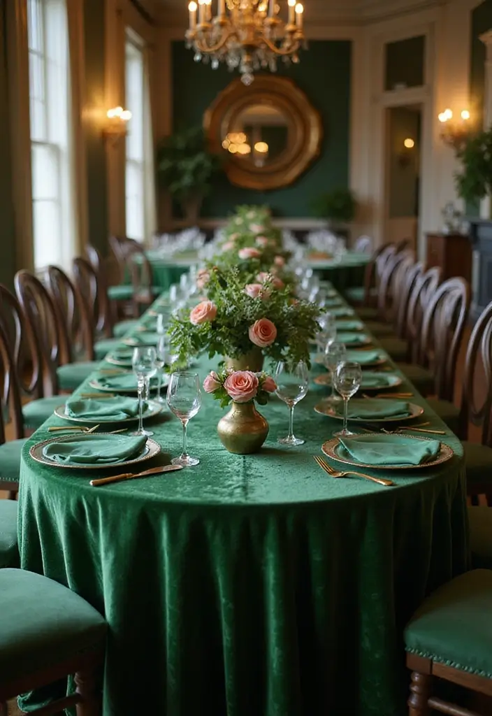 30 Green Velvet Bedroom Ideas That Feel Luxurious and Bold - 29. Green Velvet Party Decor