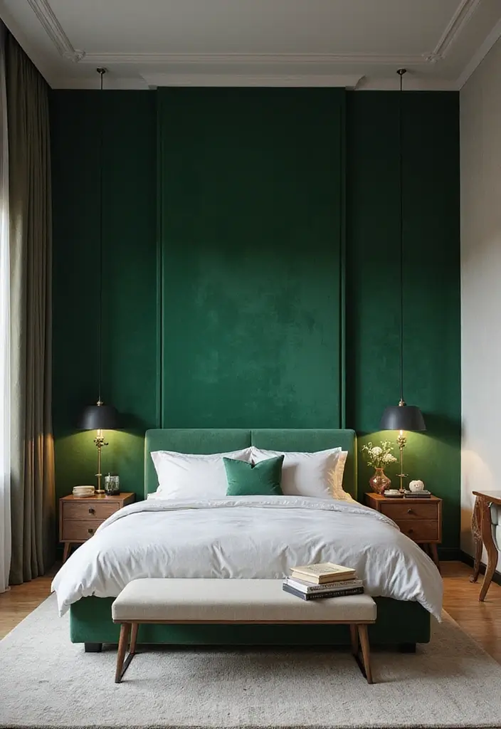 30 Green Velvet Bedroom Ideas That Feel Luxurious and Bold - 30. Green Velvet Accent Walls