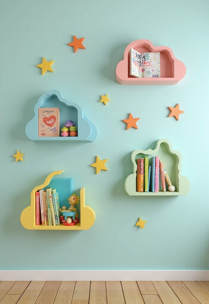 30 Kids Bedroom Shelving Ideas That Keep Things Cute & Organized - 1. Whimsical Wall-Mounted Shelves