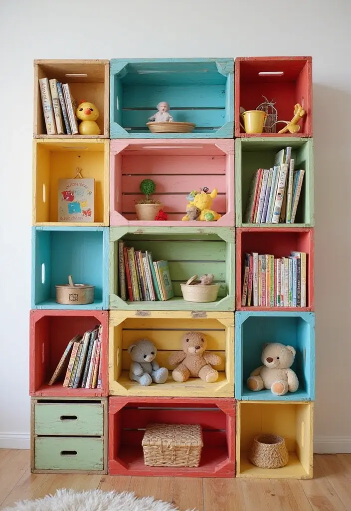 30 Kids Bedroom Shelving Ideas That Keep Things Cute & Organized - 12. DIY Wooden Crates