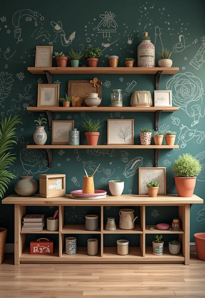 30 Kids Bedroom Shelving Ideas That Keep Things Cute & Organized - 15. Interactive Art Shelves