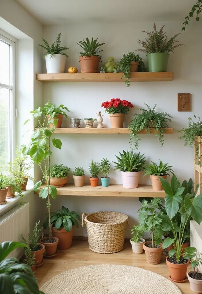 30 Kids Bedroom Shelving Ideas That Keep Things Cute & Organized - 29. Garden-Themed Shelves