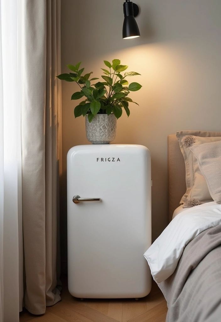 30 Mini Fridge in Bedroom Ideas That Are Smart & Stylish - 1. Chic Corner Mini Fridge