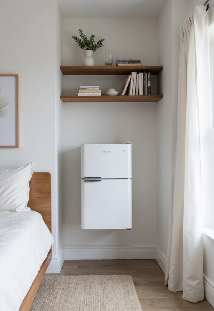 30 Mini Fridge in Bedroom Ideas That Are Smart & Stylish - 13. Floating Mini Fridge Solution