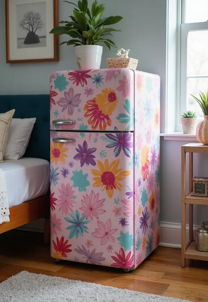 30 Mini Fridge in Bedroom Ideas That Are Smart & Stylish - 16. Mini Fridge with Custom Wrap