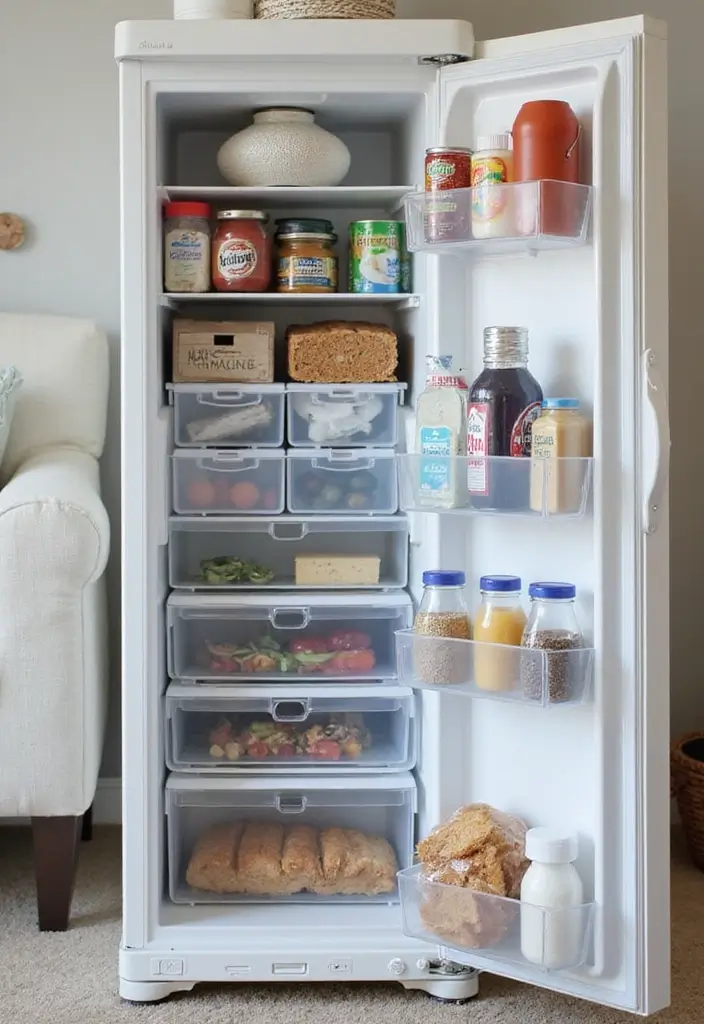 30 Mini Fridge in Bedroom Ideas That Are Smart & Stylish - 24. Multi-Level Mini Fridge Organization