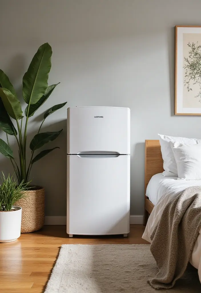 30 Mini Fridge in Bedroom Ideas That Are Smart & Stylish - 27. Eco-Friendly Mini Fridge